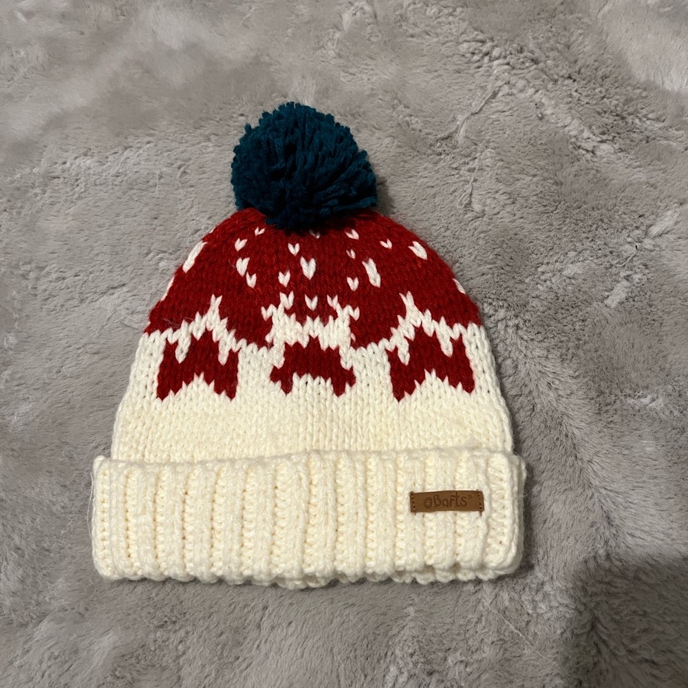 Obermeyer Red and White Knit Pom-Pom Hat